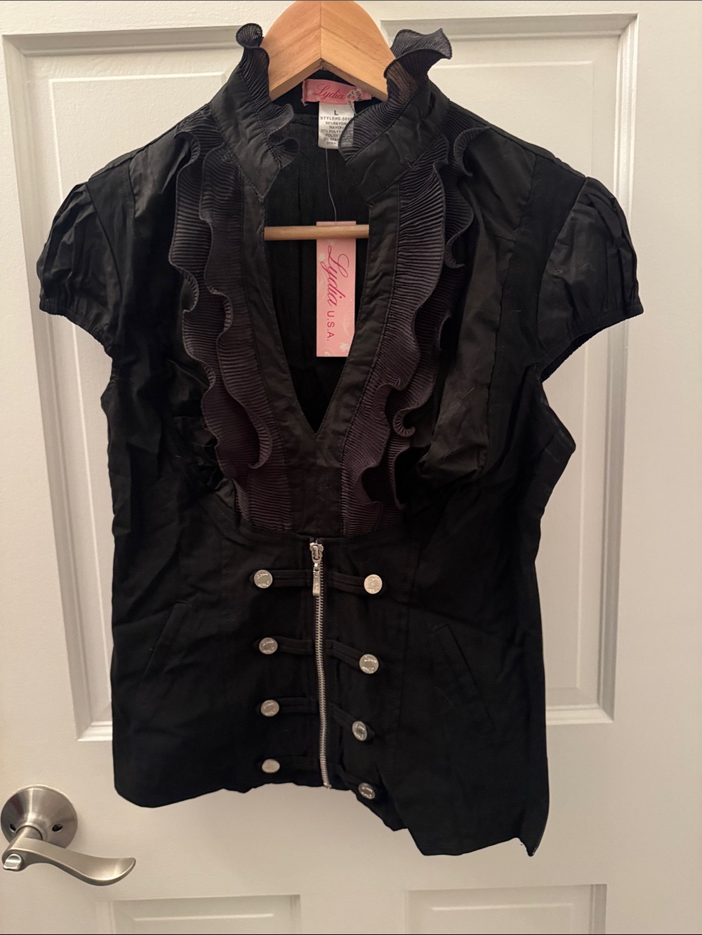 Lydia Black Ruffle-Trim Short Sleeve Top